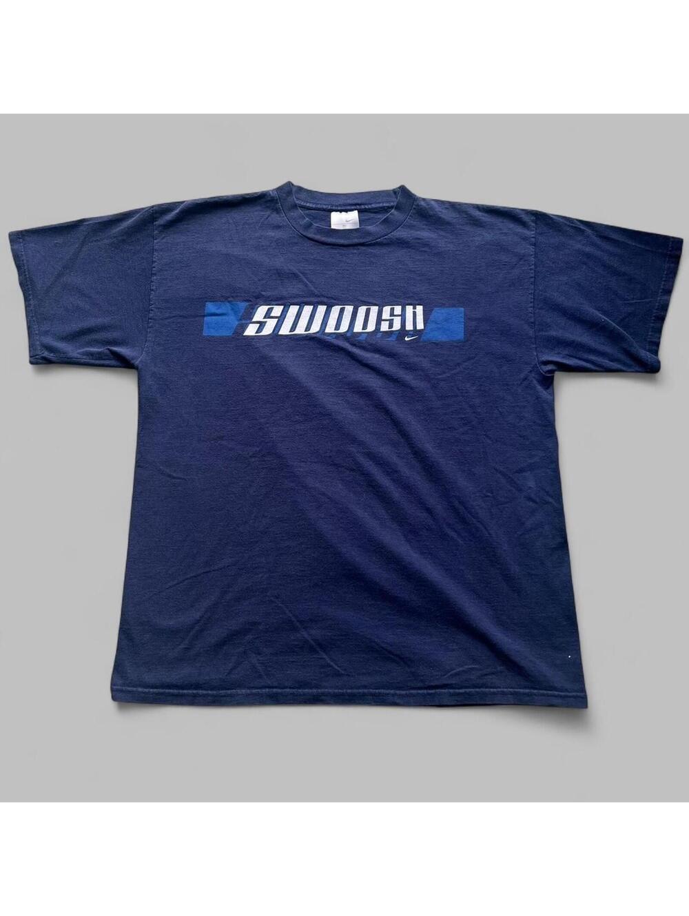 Early 2000s Nike Sportswear Swoosh Two Tone Blue T-Shirt XL